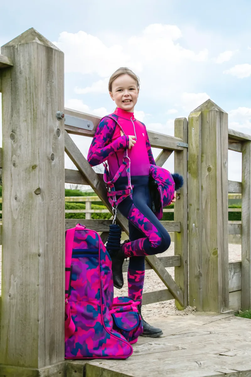 Hy Equestrian DynaForce Head Collar and Lead Rope - Raspberry/Navy-2